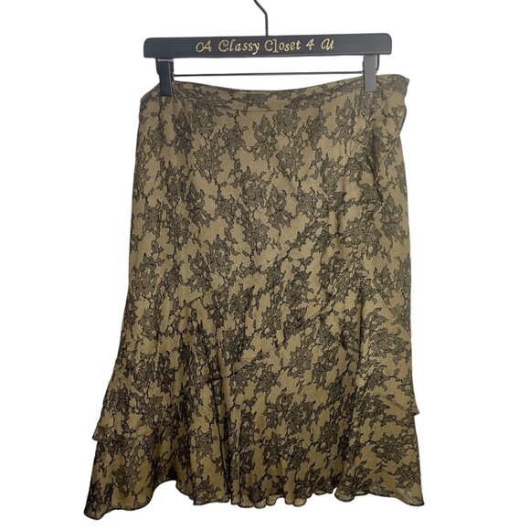 MICHAEL Michael Kors Women's Taupe Silk Lace Print Layered Skirt Size 10 - Picture 1 of 9
